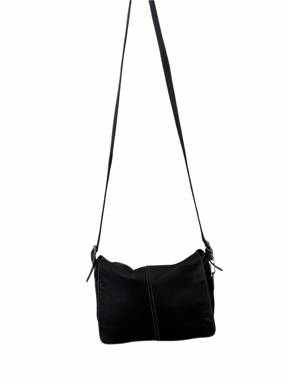 Coach Black Leather Messenger Bag with Contrast Stitching